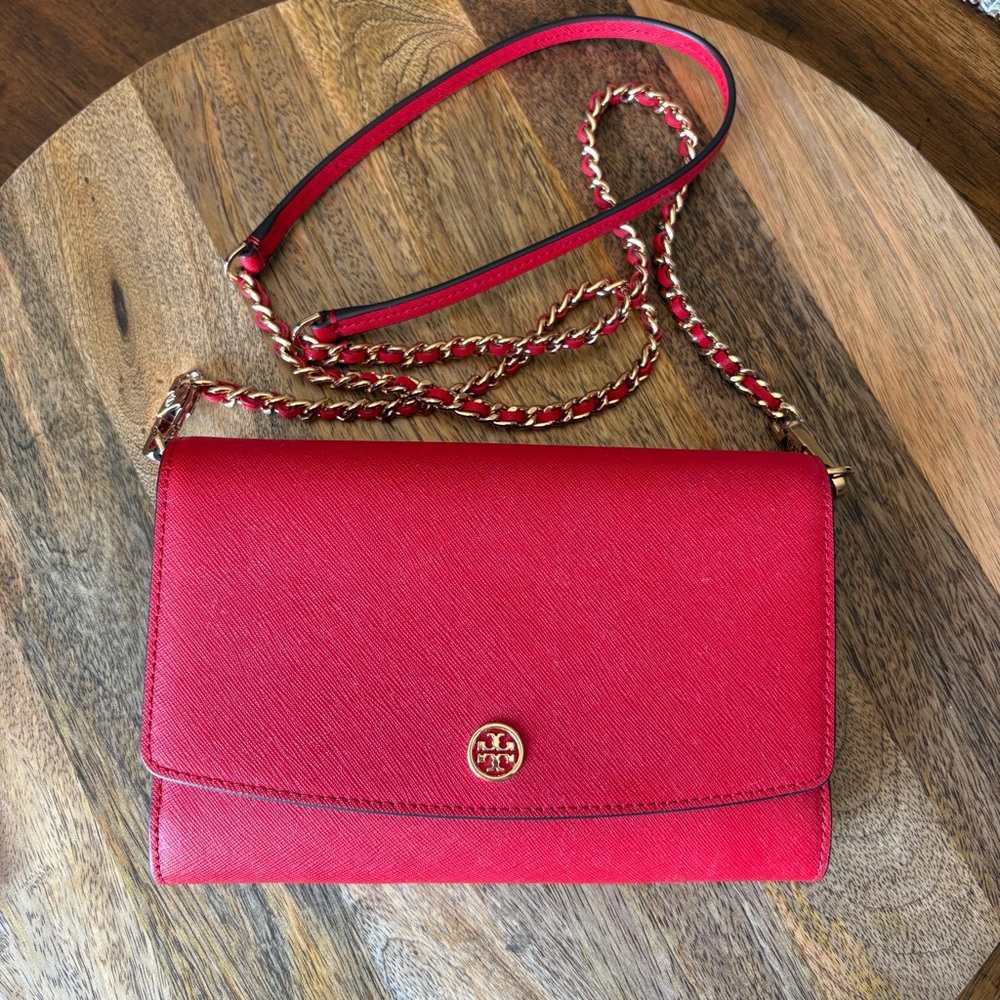 Tory Burch Robinson Chain Wallet Red Crossbody NWT